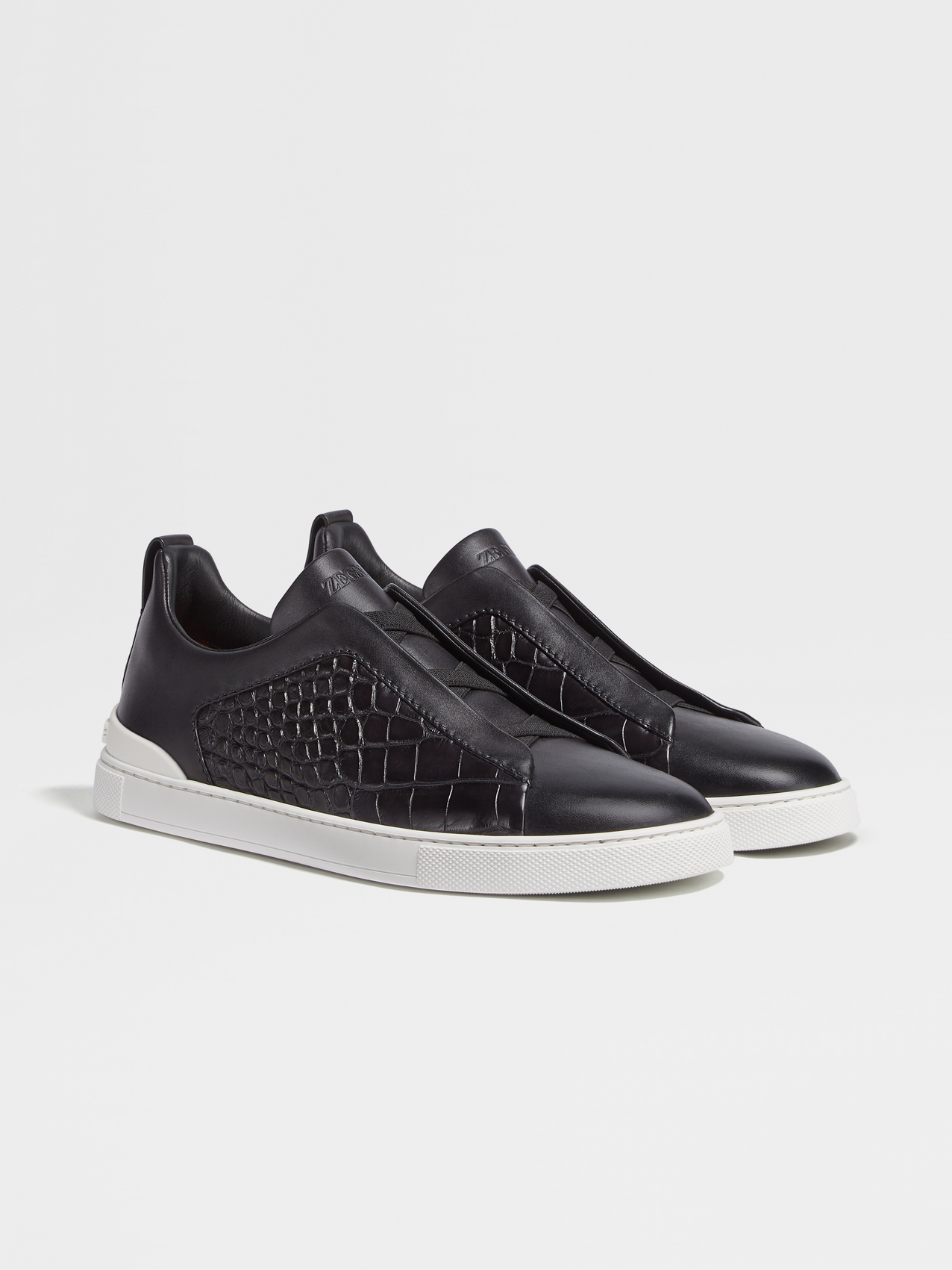 Black Leather and Alligator Triple Stitch™ Sneakers